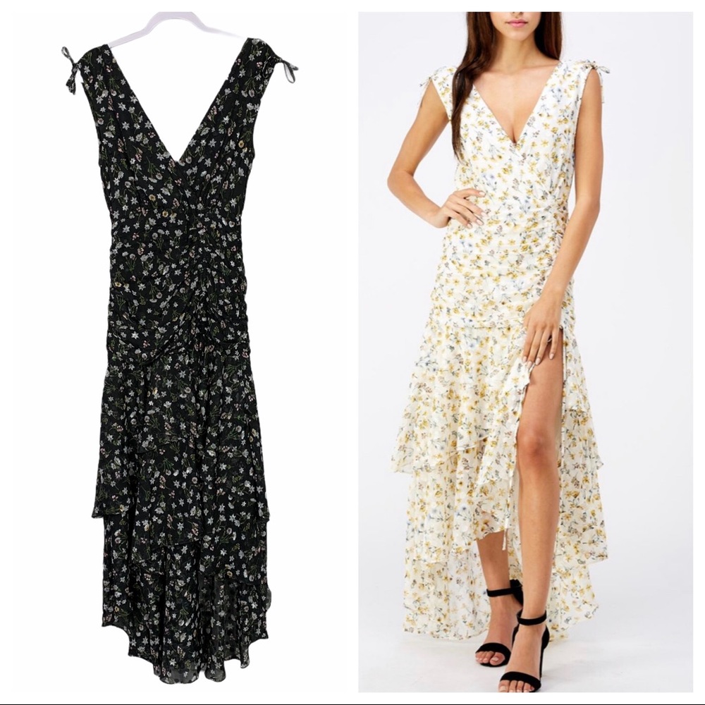 Fanco Deep VNeck Front Slit Ruffled Maxi Dress